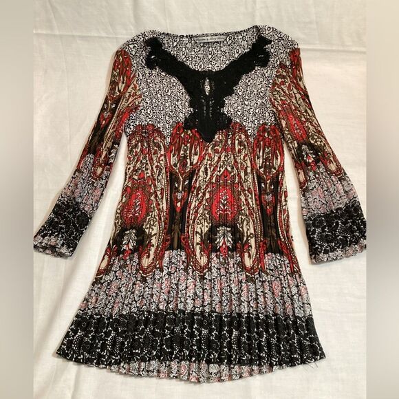 Signature by Larry Levin Long Tunic Crinkle Top Boho Arts & Crafts Sz Small - Picture 1 of 12